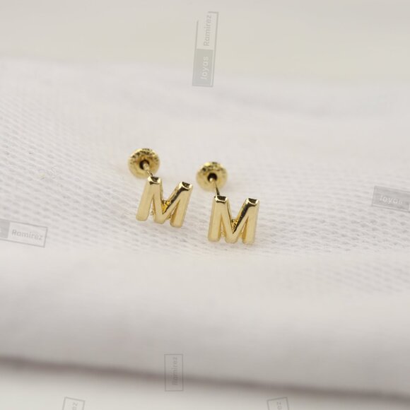14K Solid Gold Initial Stud Earrings • Perfect Gift For Girls & Teens. - Picture 9 of 13